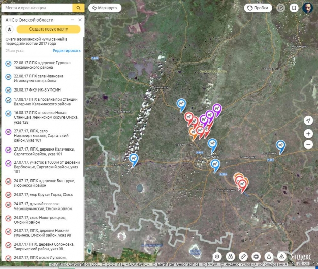 В Интернете появилась карта омских очагов африканской чумы свиней