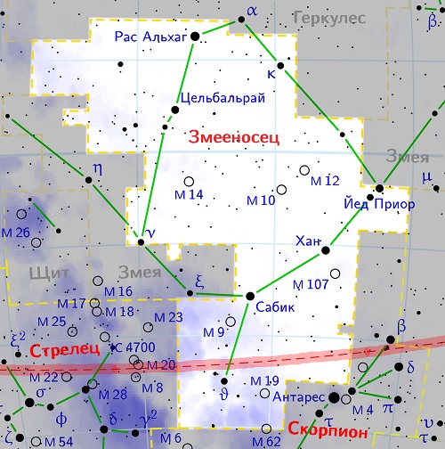 Схема созвездия змееносец